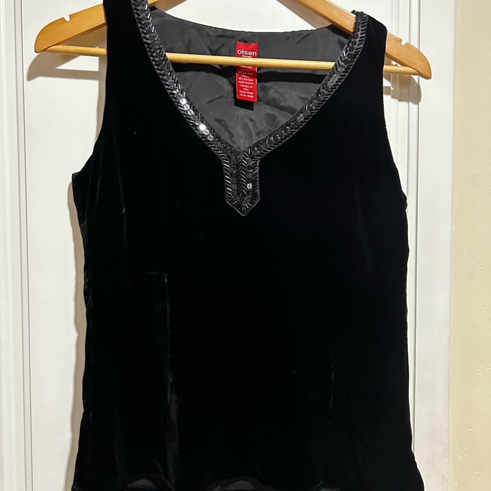 Black Velvet Sleeveless Top with Embellished Neckline
